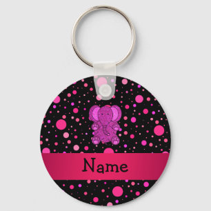 Personalized name pink elephant pink polka dots key ring