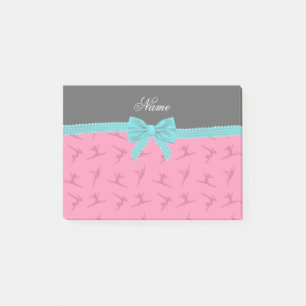 Personalized name pink gymnastics turquoise bow post-it notes