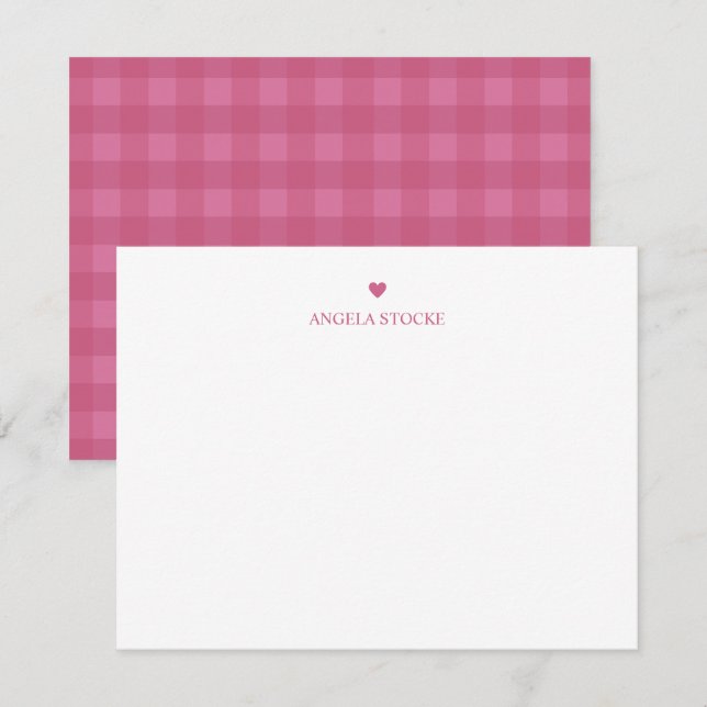 Personalized Name Pink Heart Note Card (Front/Back)