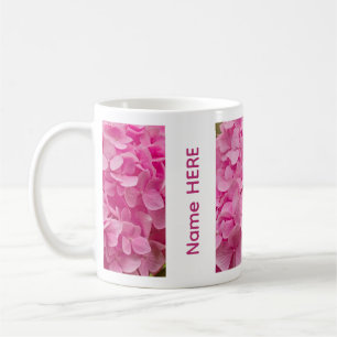 Personalized Name Pink Hydrangea Flower Photo Coffee Mug