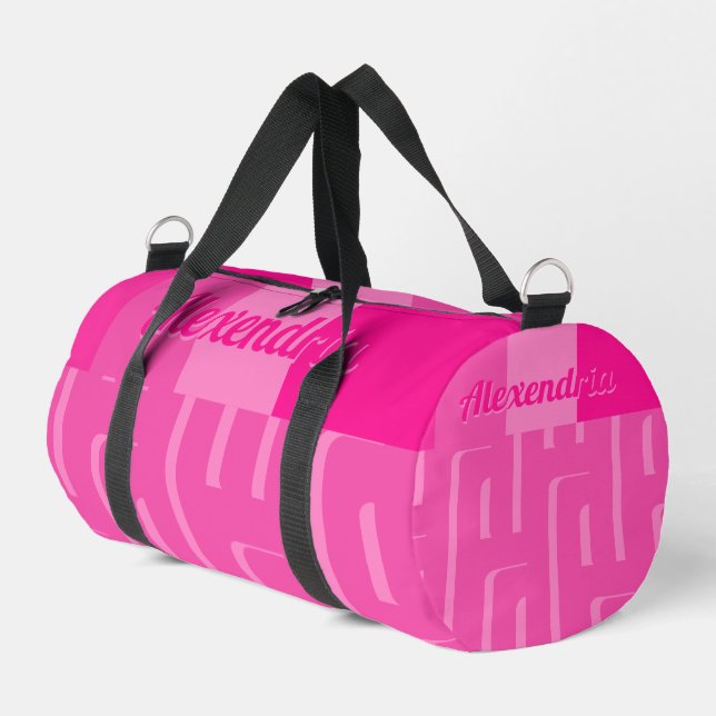 Personalized Name Pink Retro Pattern Duffle Bag (Left Corner)