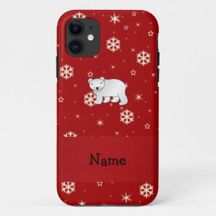 Personalized name polar bear red snowflakes iPhone 11 case