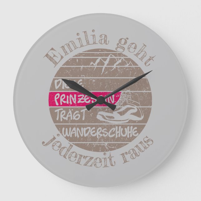 personalized name Princess hiking shoes Large Clock (Front)