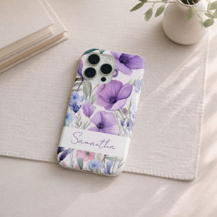 Personalized Name Purple Floral Elegant iPhone 15 Pro Case