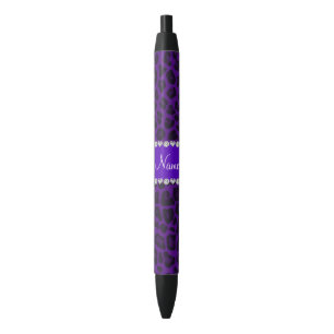 Personalized name purple leopard pattern black ink pen