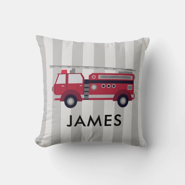 Personalized Name Red Fire truck Cushion (Front)