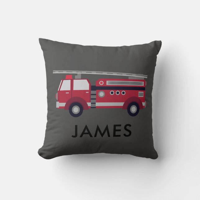 Personalized Name Red Fire truck Cushion (Front)