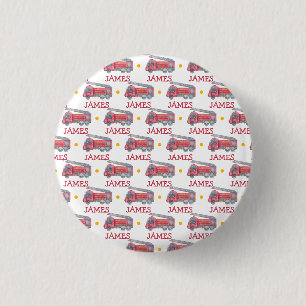 Personalized Name Red Fire truck Party 3 Cm Round Badge