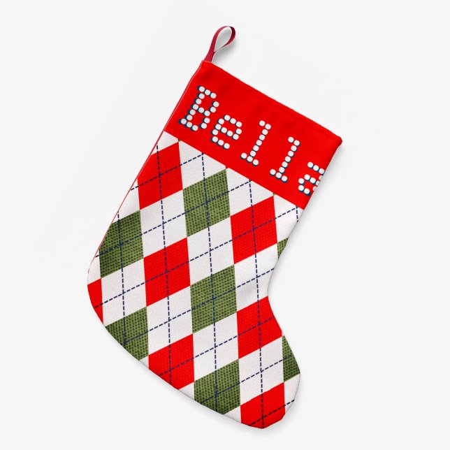 Personalized Name Red Ugly Sweater Pattern Small Christmas Stocking (Front (Hanging))