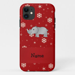 Personalized name rhino red snowflakes iPhone 11 case