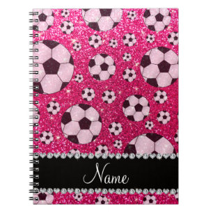 Personalized name rose pink glitter soccer notebook