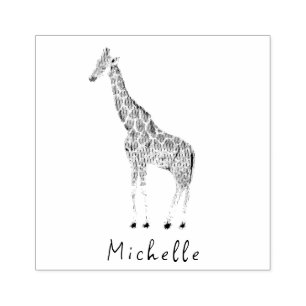 Personalized Name Safari Animal Giraffe Rubber Stamp
