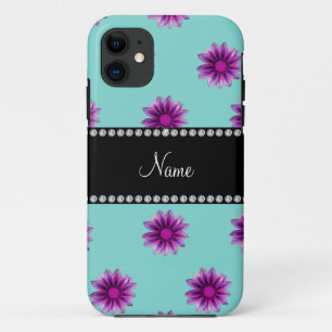 Personalized name seafoam green purple pink flower iPhone 11 case
