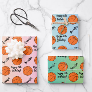 Personalized Name Sentiment Sport Theme Basketball Wrapping Paper Sheet