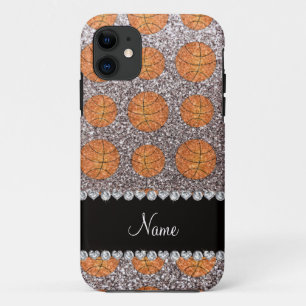 Personalized name silver glitter basketballs iPhone 11 case