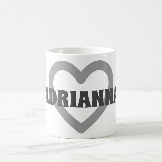 Personalized Name Simple Gray Heart Outline Coffee Mug (Center)
