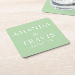 Personalized Name Simple Modern Minimal Wedding  Square Paper Coaster