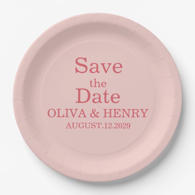 PERSONALIZED NAME SIMPLE STYLISH SAVE THE DATE PAPER PLATE (Front)