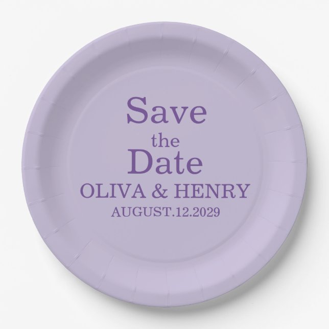 PERSONALIZED NAME SIMPLE STYLISH SAVE THE DATE PAPER PLATE (Front)