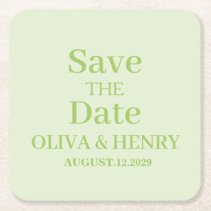 PERSONALIZED NAME SIMPLE STYLISH SAVE THE DATE SQUARE PAPER COASTER