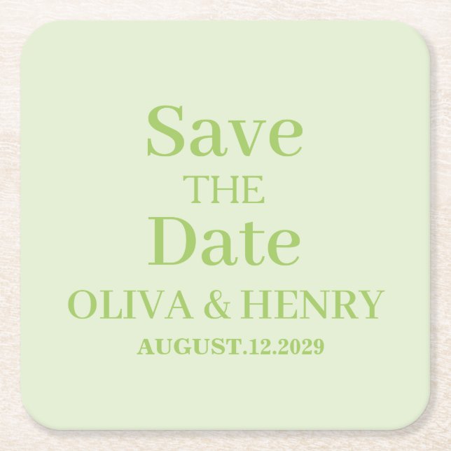 PERSONALIZED NAME SIMPLE STYLISH SAVE THE DATE SQUARE PAPER COASTER (Front)