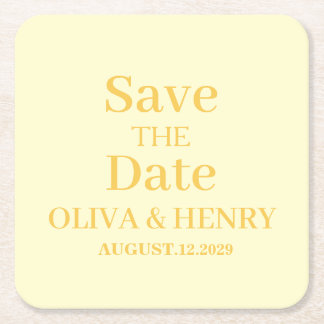 PERSONALIZED NAME SIMPLE STYLISH SAVE THE DATE SQUARE PAPER COASTER