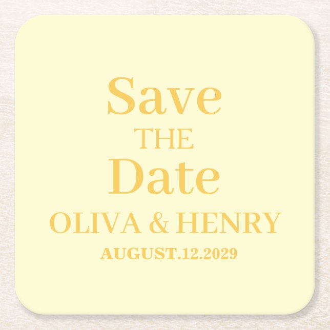 PERSONALIZED NAME SIMPLE STYLISH SAVE THE DATE SQUARE PAPER COASTER (Front)