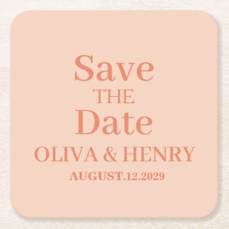 PERSONALIZED NAME SIMPLE STYLISH SAVE THE DATE SQUARE PAPER COASTER