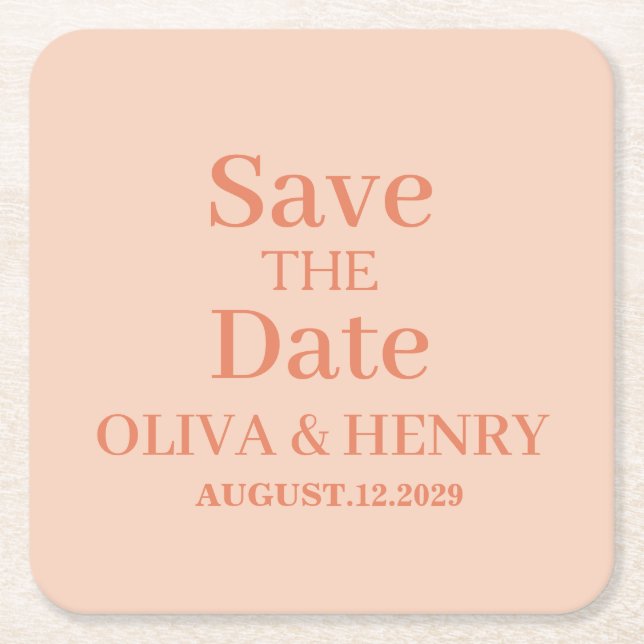 PERSONALIZED NAME SIMPLE STYLISH SAVE THE DATE SQUARE PAPER COASTER (Front)
