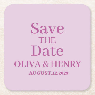 PERSONALIZED NAME SIMPLE STYLISH SAVE THE DATE SQUARE PAPER COASTER