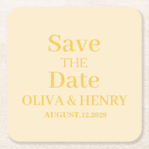 PERSONALIZED NAME SIMPLE STYLISH SAVE THE DATE SQUARE PAPER COASTER