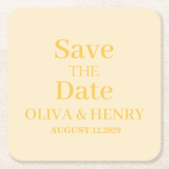 PERSONALIZED NAME SIMPLE STYLISH SAVE THE DATE SQUARE PAPER COASTER (Front)