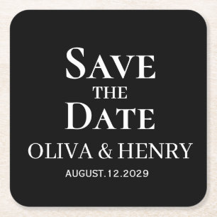 PERSONALIZED NAME SIMPLE STYLISH SAVE THE DATES SQUARE PAPER COASTER