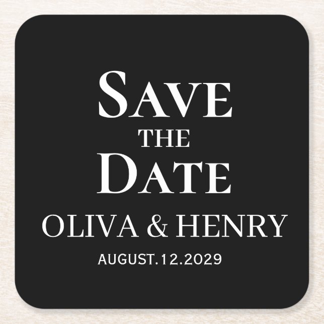 PERSONALIZED NAME SIMPLE STYLISH SAVE THE DATES SQUARE PAPER COASTER (Front)