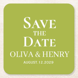 PERSONALIZED NAME SIMPLE STYLISH SAVE THE DATES SQUARE PAPER COASTER