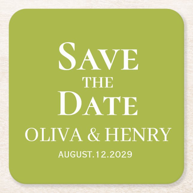 PERSONALIZED NAME SIMPLE STYLISH SAVE THE DATES SQUARE PAPER COASTER (Front)