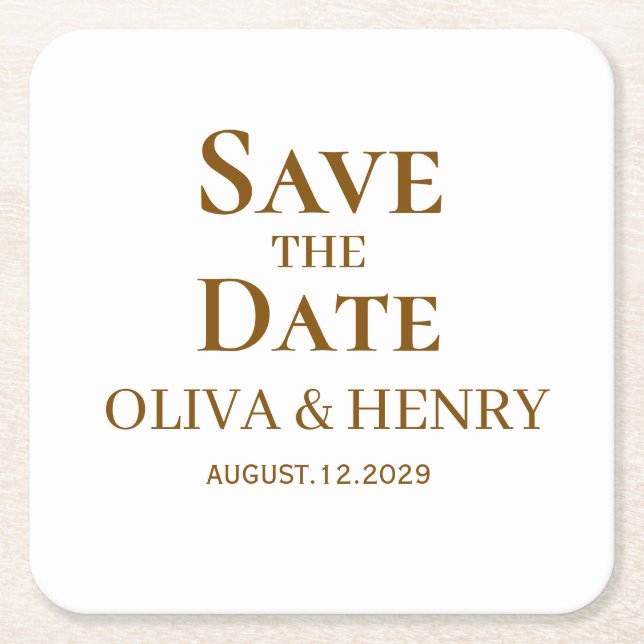 PERSONALIZED NAME SIMPLE STYLISH SAVE THE DATES SQUARE PAPER COASTER (Front)