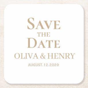 PERSONALIZED NAME SIMPLE STYLISH SAVE THE DATES SQUARE PAPER COASTER
