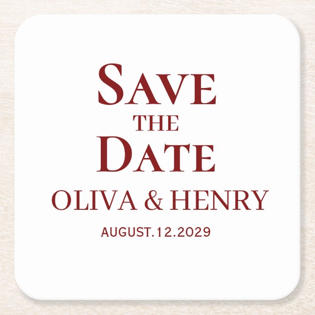 PERSONALIZED NAME SIMPLE STYLISH SAVE THE DATES SQUARE PAPER COASTER (Front)