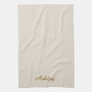 Personalized Name Stylish Modern Elegant Beige Tea Towel