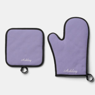 Personalized Name Stylish Modern Elegant lavender Oven Mitt & Pot Holder Set