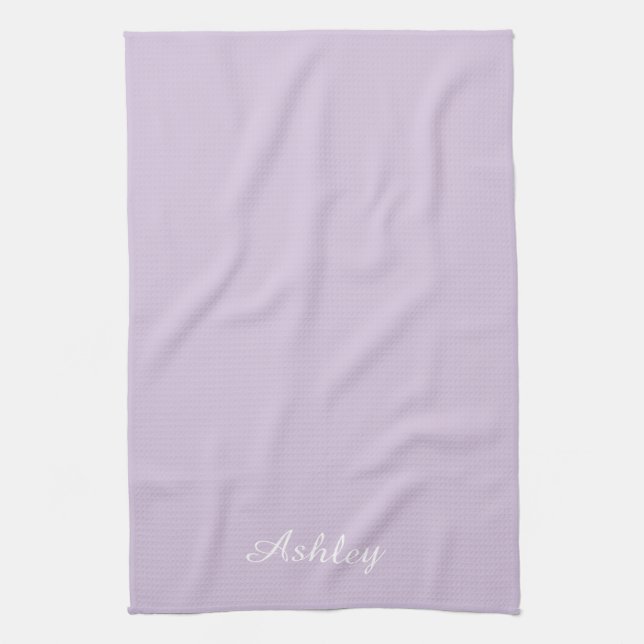 Personalized Name Stylish Modern Elegant lavender Tea Towel (Vertical)