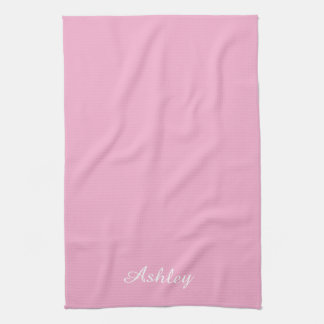 Personalized Name Stylish Modern Elegant Pink Tea Towel