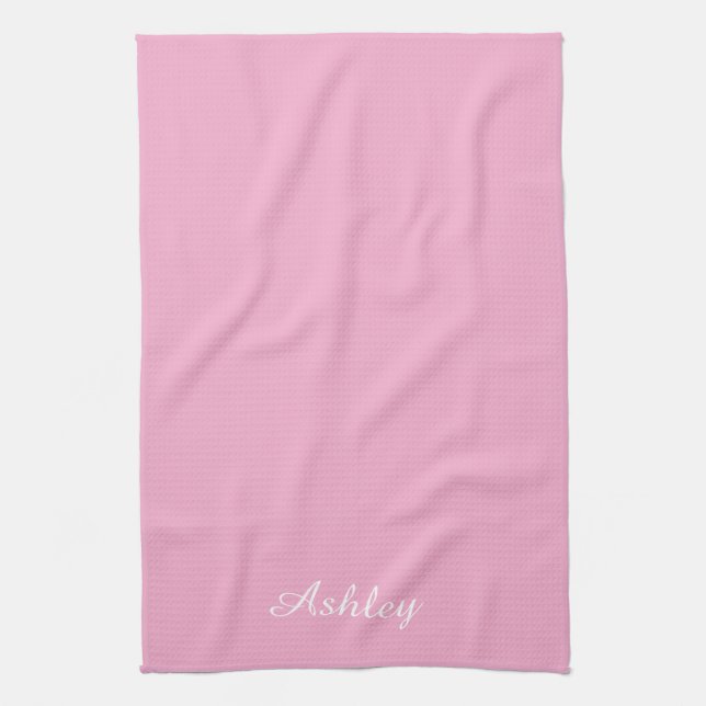 Personalized Name Stylish Modern Elegant Pink Tea Towel (Vertical)