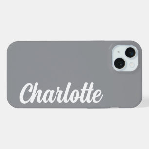 Personalized Name Stylish Modern Minimal Dark Grey iPhone 15 Plus Case
