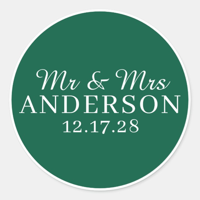 Personalized Name Stylish Modern Minimal Wedding  Classic Round Sticker (Front)