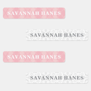 Personalized Name Tag Pink Plaid & Lace Clothing