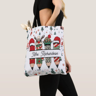 Personalized Name Teacher Appreciation Christmas Tote Bag