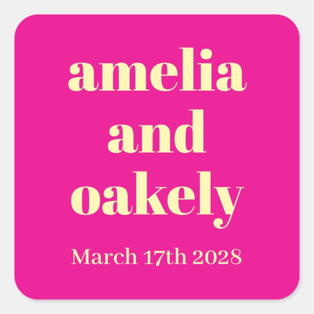 PERSONALIZED NAME & TEXT SIMPLE STYLISH WEDDING SQUARE STICKER (Front)