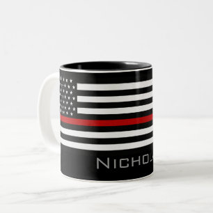 Personalized Name Thin Red Line Flag Two-Tone Coffee Mug